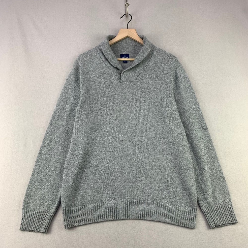 Old Navy Shawl Neck Pullover Sweater Mens Large Gray Knit Fisherman Heritage